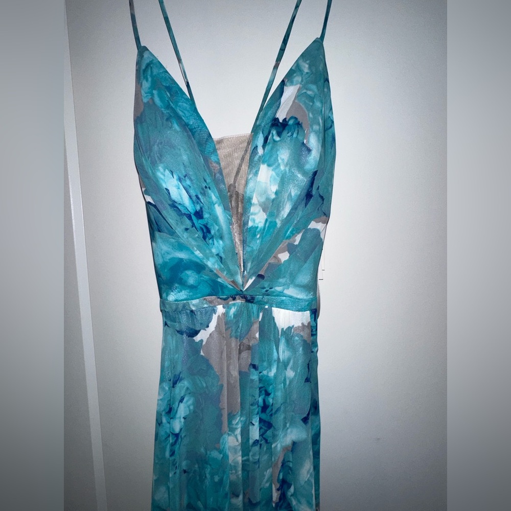 GB formal floral maxi dress in blue/teal